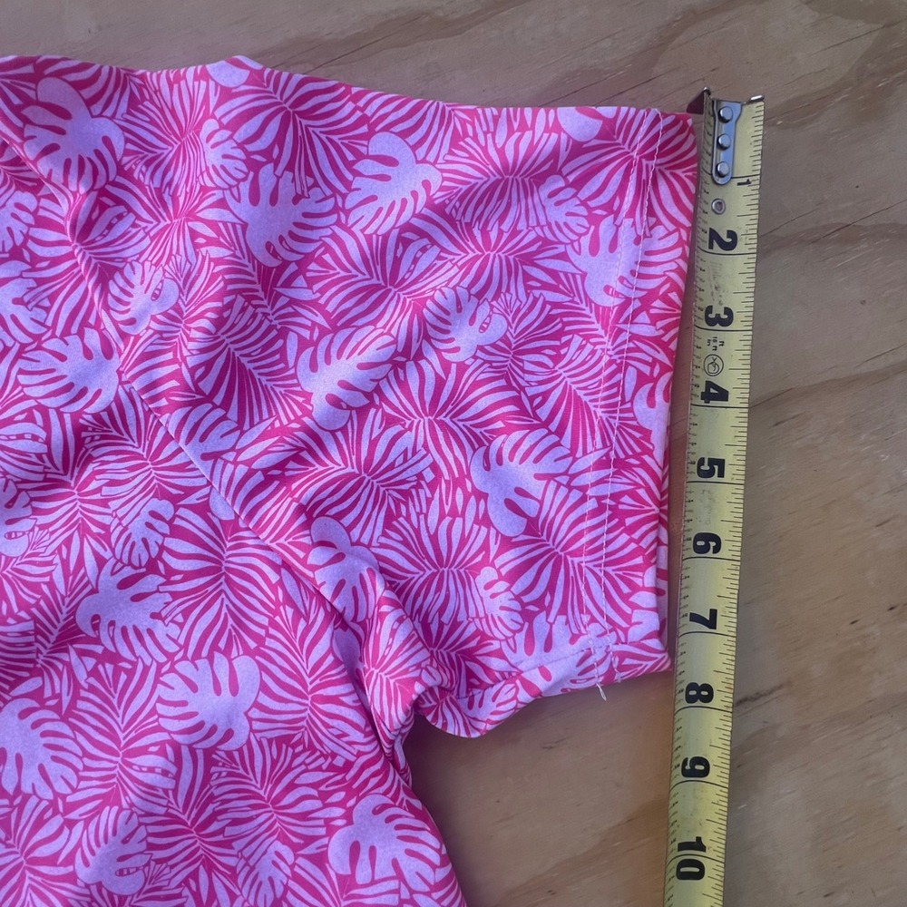 Grand Slam Performance Mens XXL Pink Tropical Monstera Leaf Print GolfPolo Shirt - Picture 4 of 6